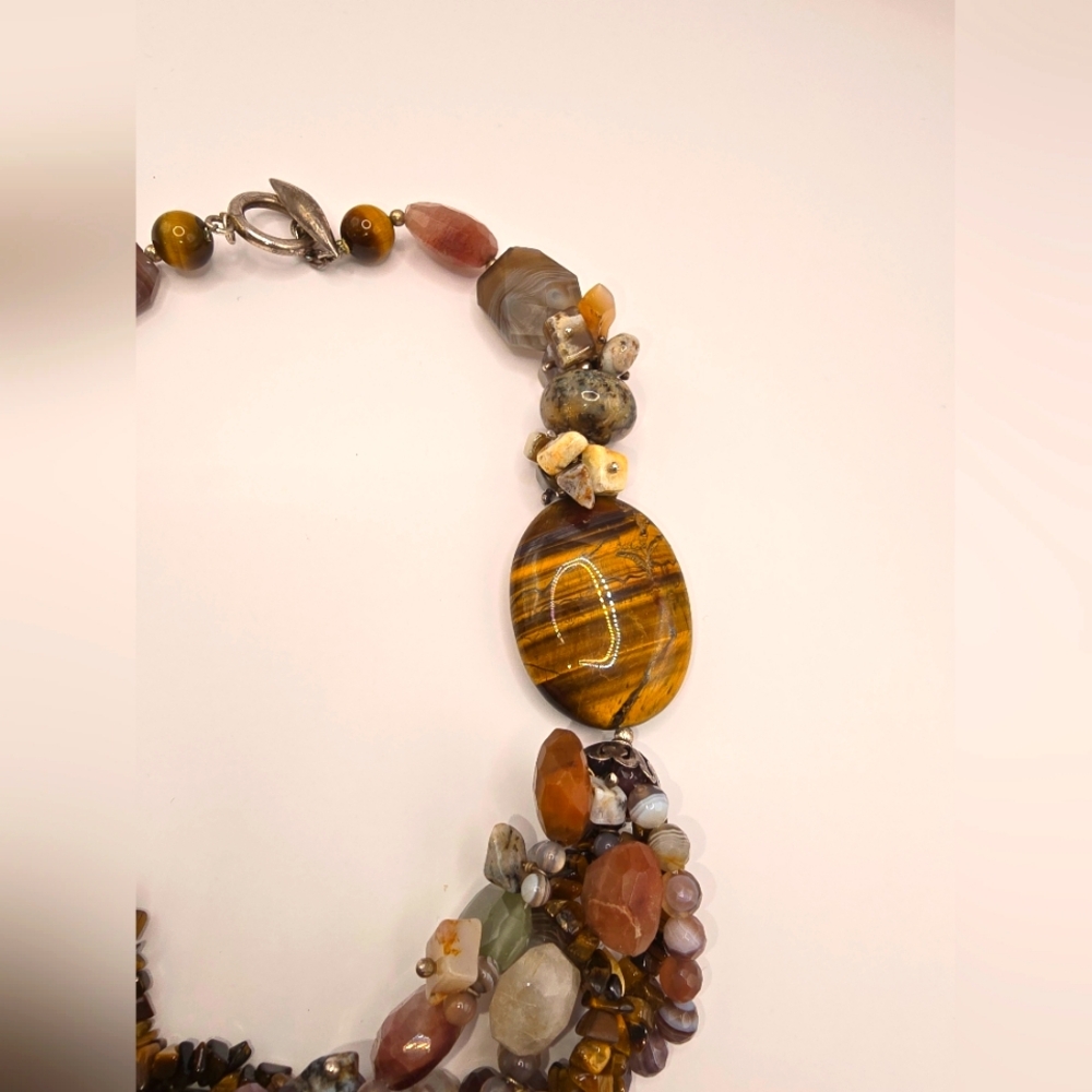 Stone Multi Strand Toggle Clasp Chunky Necklace - image 5